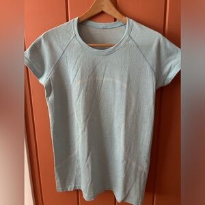 Lululemon Swiftly Tech short sleeve shirt sz 12 light blue with sparkle thread
